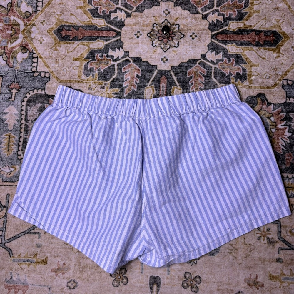 John Galt Brandy Melville Blue White Striped Comfy Beach Shorts Sleep Loungewear - Picture 9 of 10